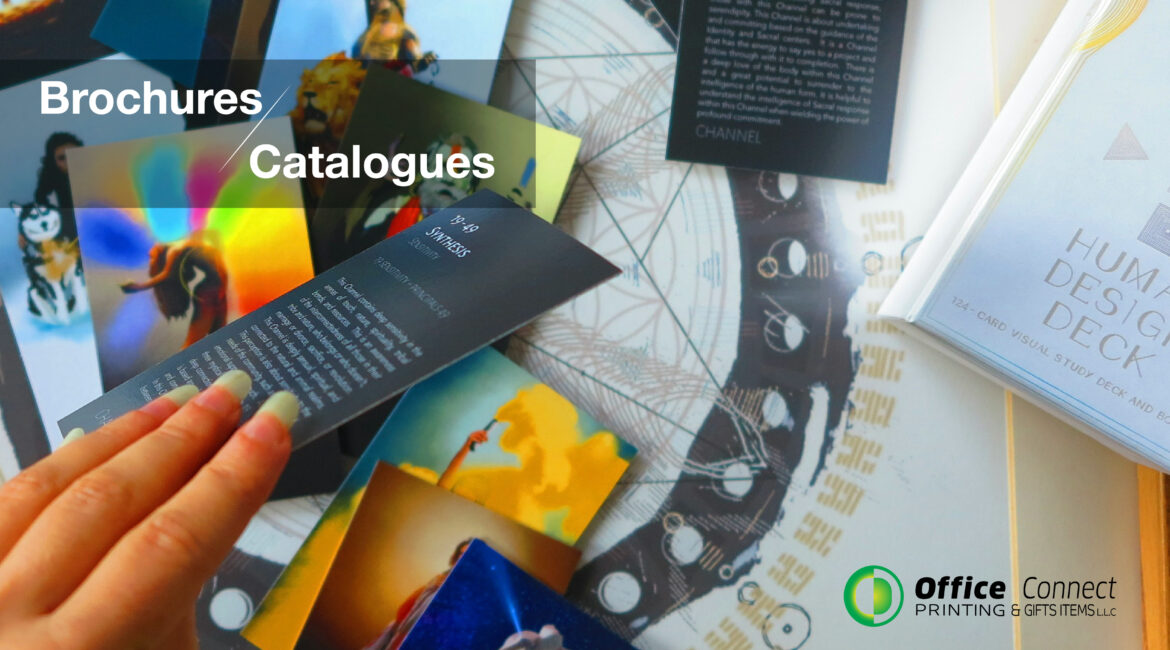 Premium paper stock and coated finishes used for corporate brochure printing in Dubai