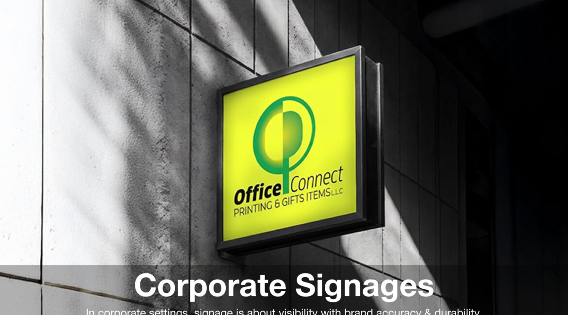 Corporate signage printing in Dubai for office reception and branding by Office Connect