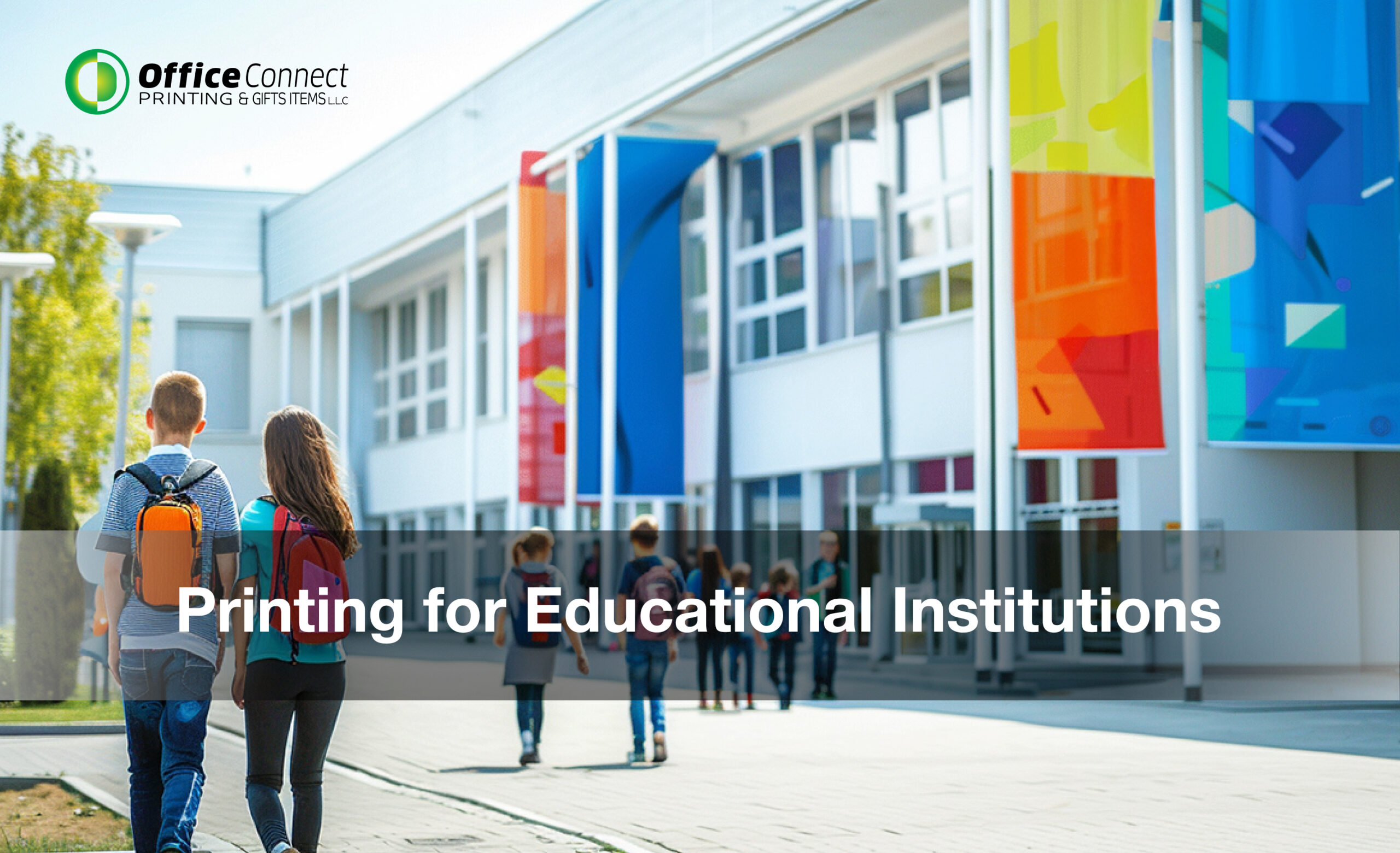 Printed materials for a Dubai school including ID cards, certificates and signage