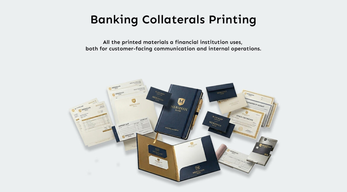 Banking collateral printing Dubai including brochures branded envelopes ATM kits and customer forms for UAE financial institutions