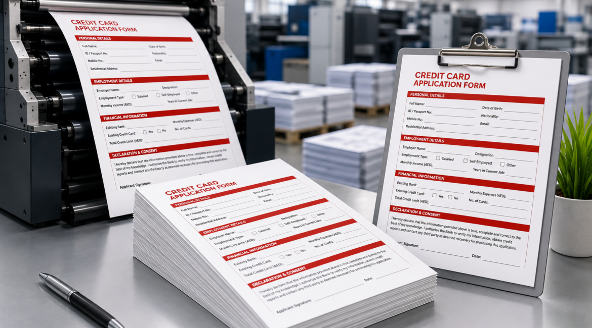Credit card application form printing services in Dubai for banks by Office Connect Printing
