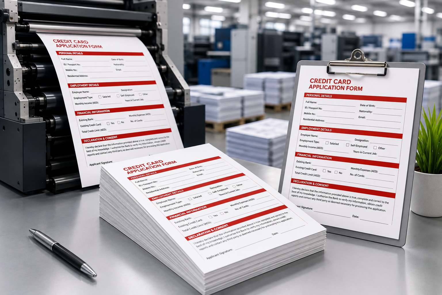 Credit card application form printing services in Dubai for banks by Office Connect Printing