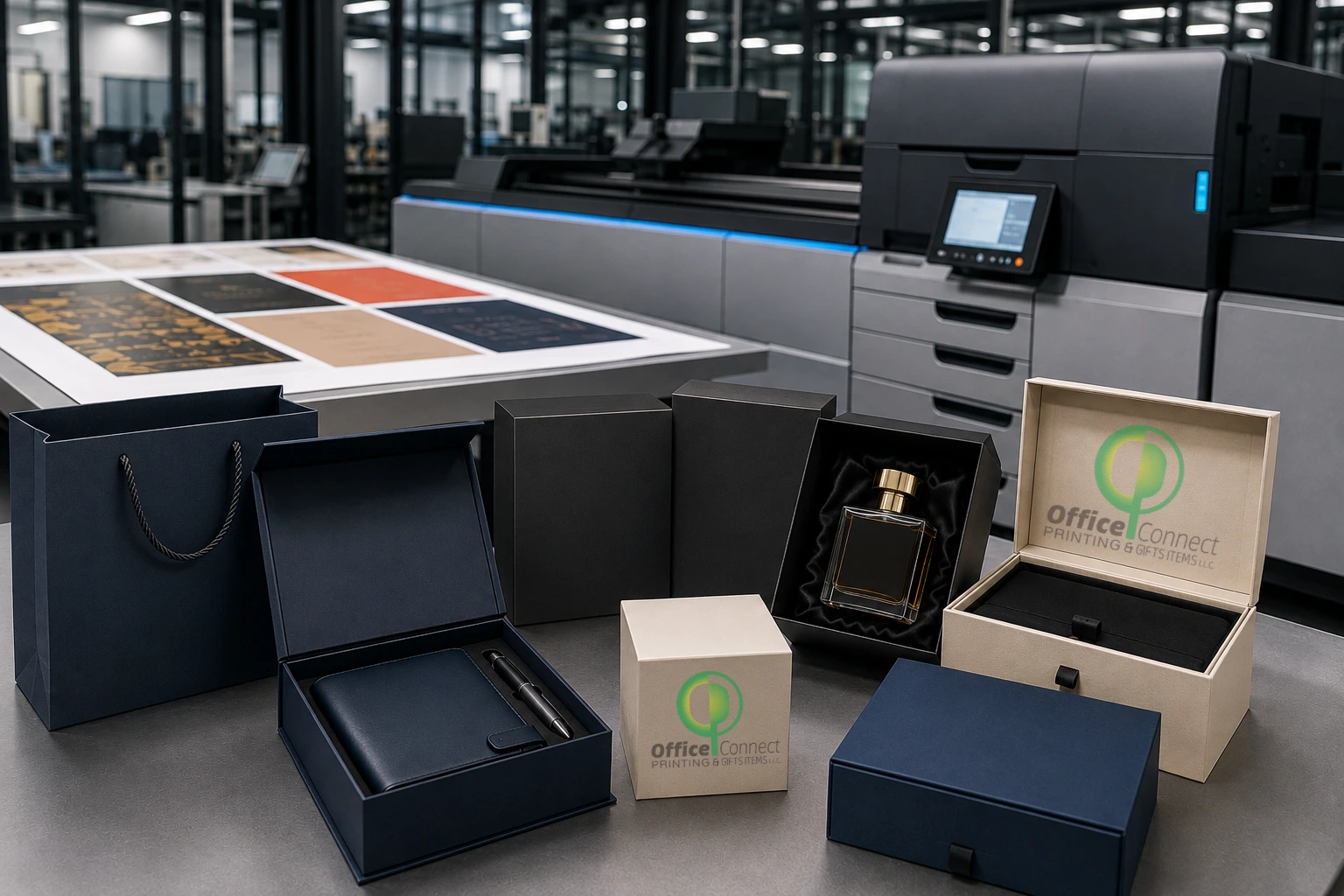 custom packaging printing Dubai - branded retail product boxes on shelf