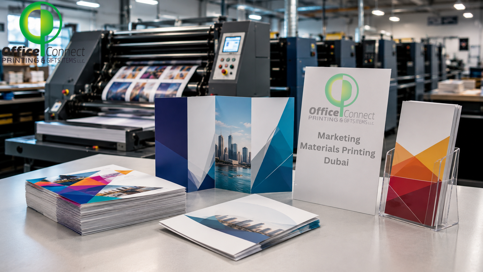 marketing materials printing Dubai - stack of professionally printed flyers and leaflets