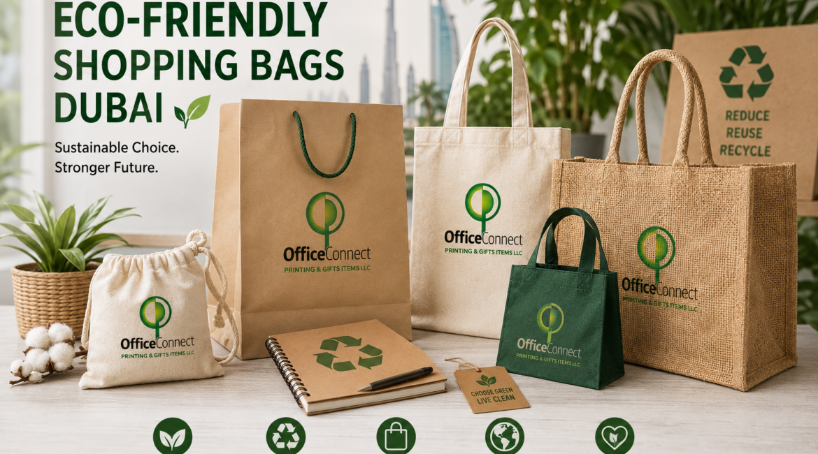 Eco-friendly shopping bags made from paper, cotton, and jute displayed together in Dubai
