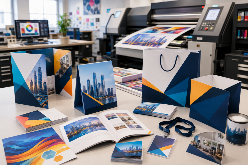 Consistent branded marketing collaterals including brochures and catalogues in Dubai