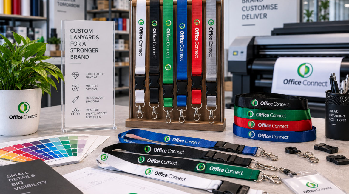 Custom printed lanyards with company logo for corporate ID badges