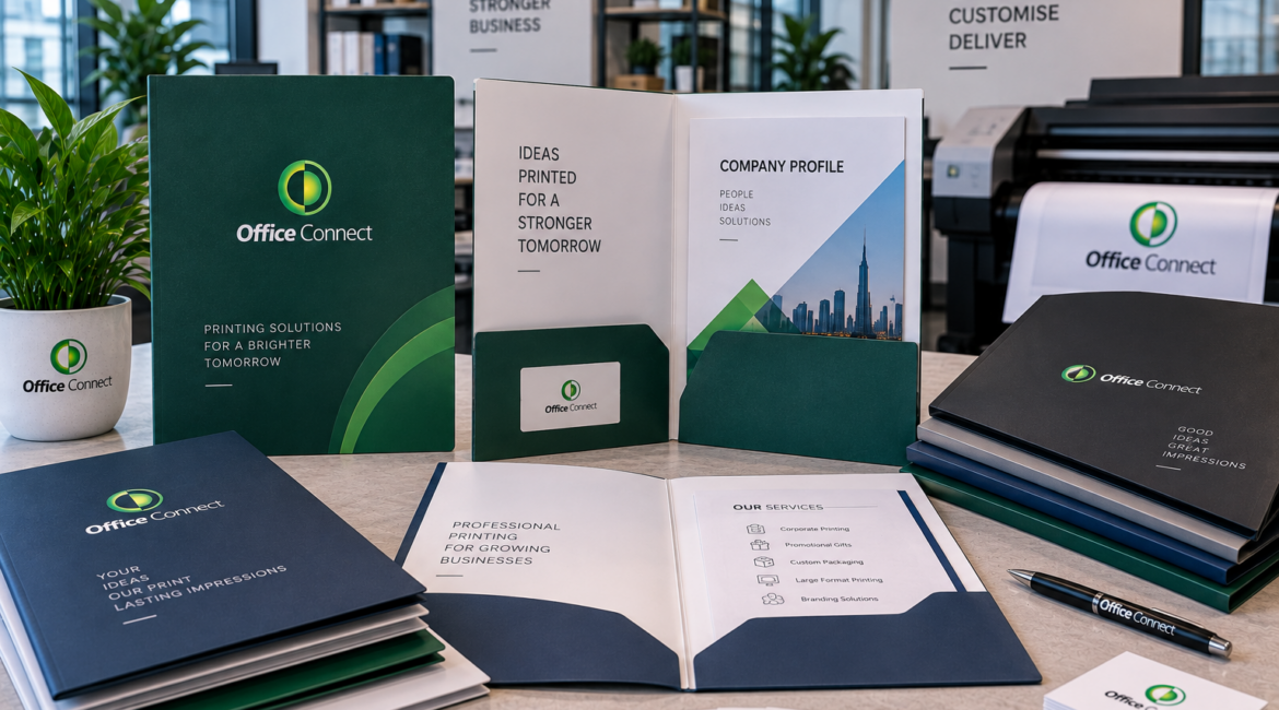 Corporate presentation folder with pockets and business card slit